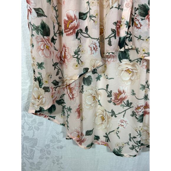 Torrid Tunic 2 2X Pink Green Floral Sheer Hi Lo Peplum Cottagecore Babydoll - Picture 2 of 11